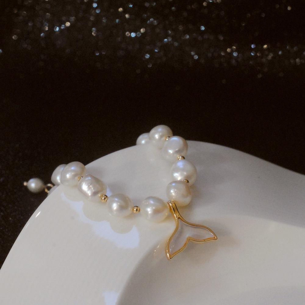 100% Baroque Freshwater Pearl Fish Tail 14K Gold Filled Ladies Charm Bracelet  For Women Birthday Gifts