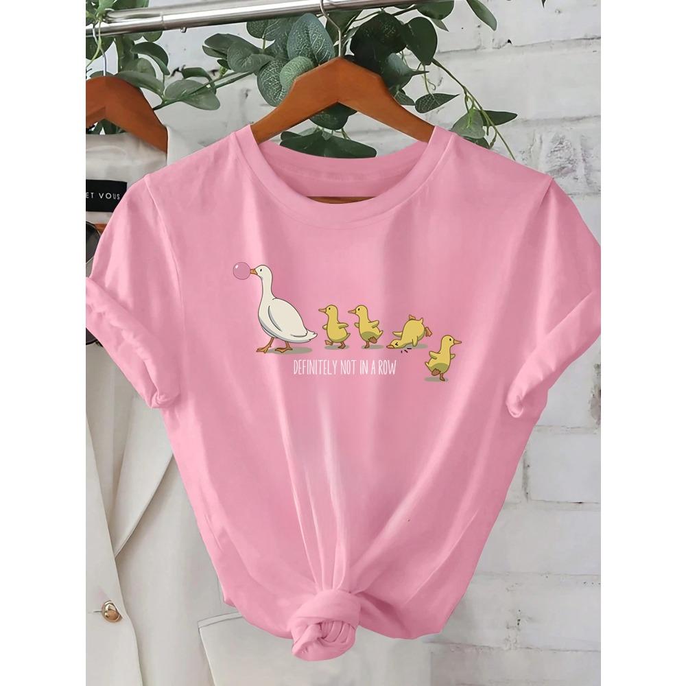 

Ladies Cute Duck Arrangement Printed Pattern T-shirt Casual Round Neck Short Sleeve Top Casual Summer Women s Clothing L