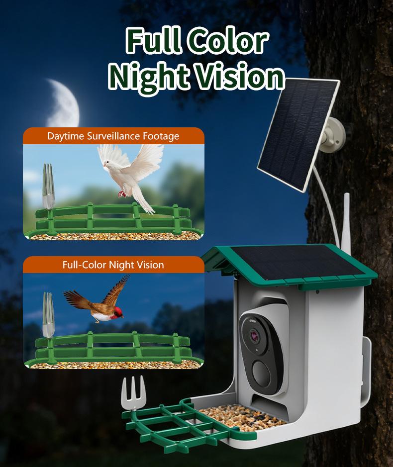 Premium Baiyi BD015 Solar Powered Smart Bird Feeder HD Full Color Wifi Camera Home Remote Monitor for Outdoor Pet Birds