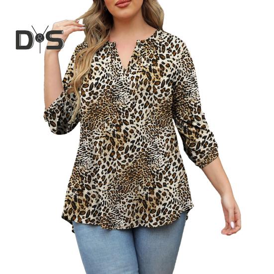 Women Shirt V-neck 3/4 Roll-Up Sleeves Lightweight Tops Flower Print Flowy Hem Tunic Tops Daily Wear