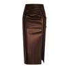 Women's New Slit High Waist Drawstring with Solid Color Mid Length Skirt