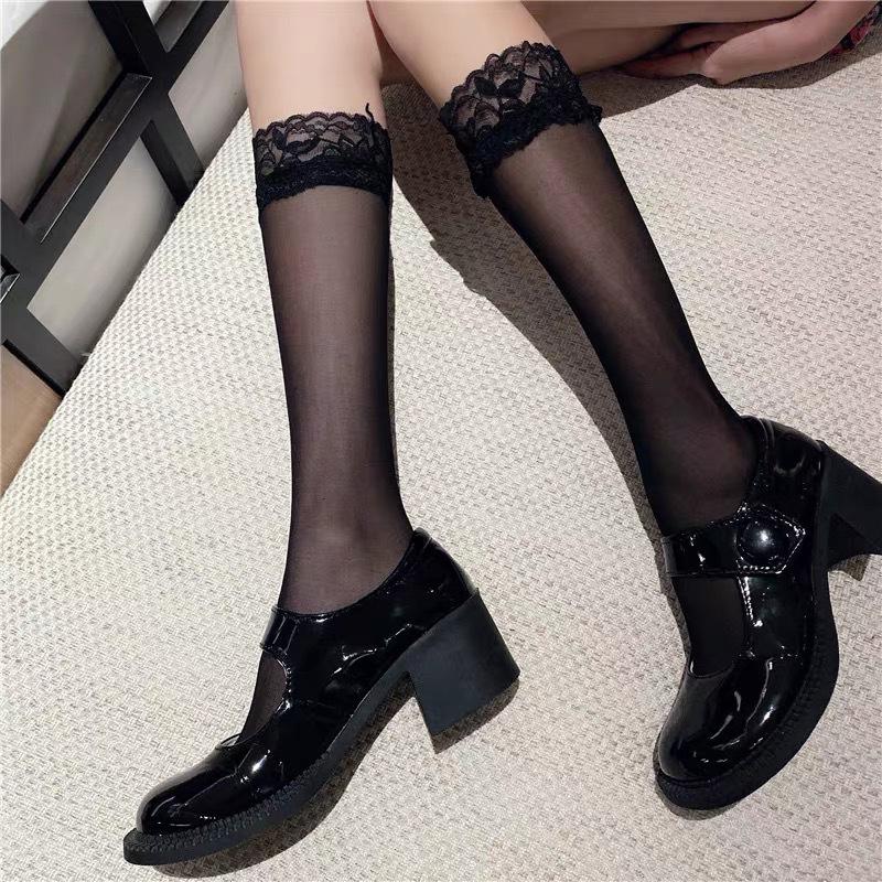 

Женские летние тонкие кружевные носки до середины икры Meilaide - Супертонкий стиль выше колена для сапог, Белый One Size