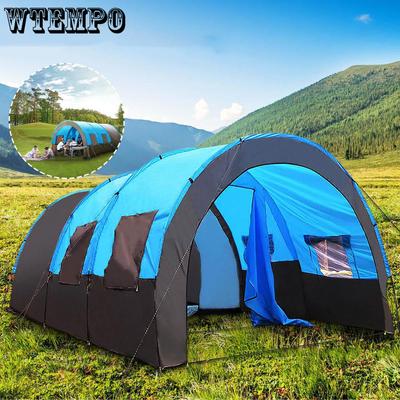 WTEMPO Tenda da campeggio grande per 5-8 persone Tende a tunnel in fibra di vetro di tela impermeabile Doppio strato anti-zanzara traspirante Due camere e una tenda da ingresso