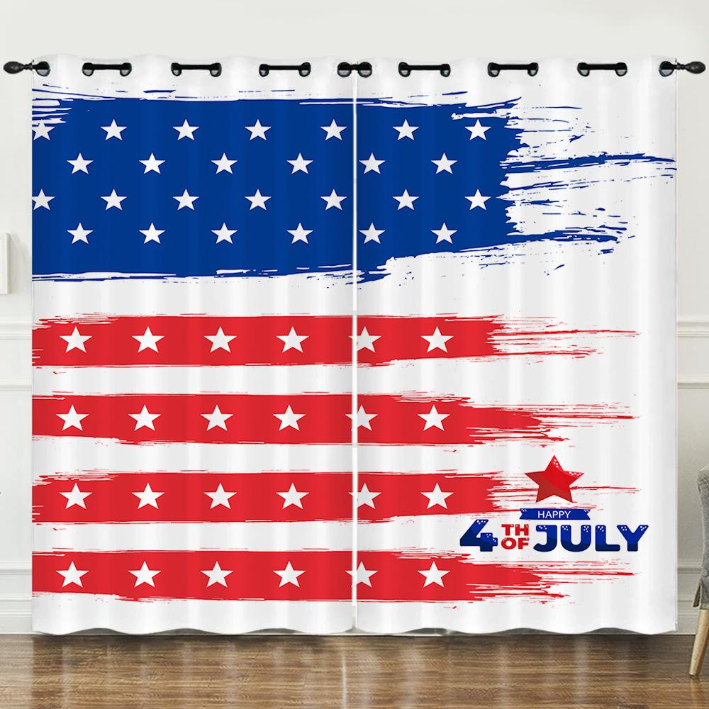 Curtains Independence Day Holiday 3D Digital Printing Blackout Curtains Perforated Flannel Curtains
