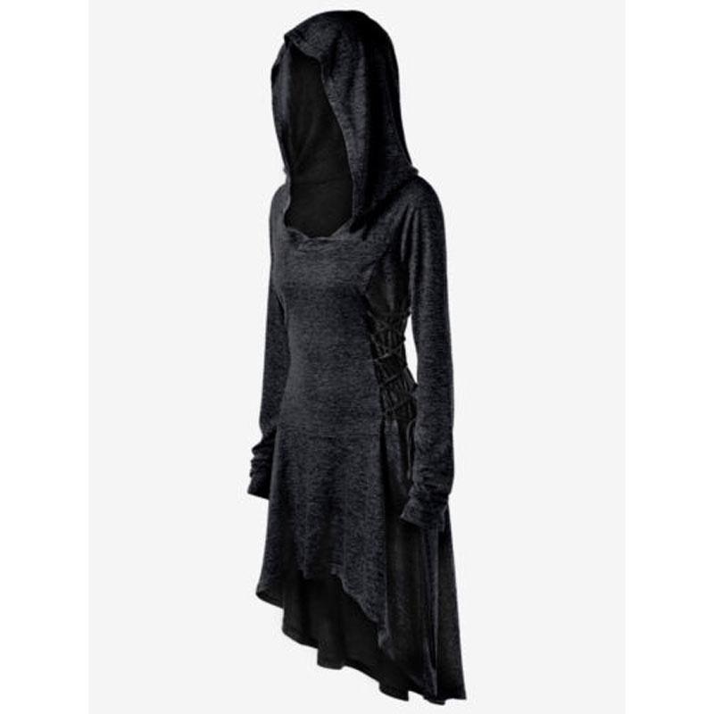 Stylish Punk Women's Plus Size Lace Up Dip Hem Tunic Hoodie Long Sweatershirts Dress Top For Every Occasion