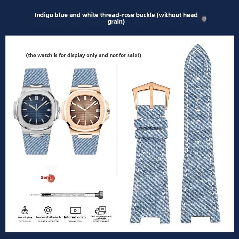

Denim cowhide watch strap For Patek Philippe Nautilus 5711.5712 men fashion light blue green gray Denim blue watchband bracelet 25mm