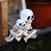 Halloween Skeleton Fishing Statue Parent-Child Fishing Skull Figurine  for Landscape Yard Lawn Pond Pool Decor