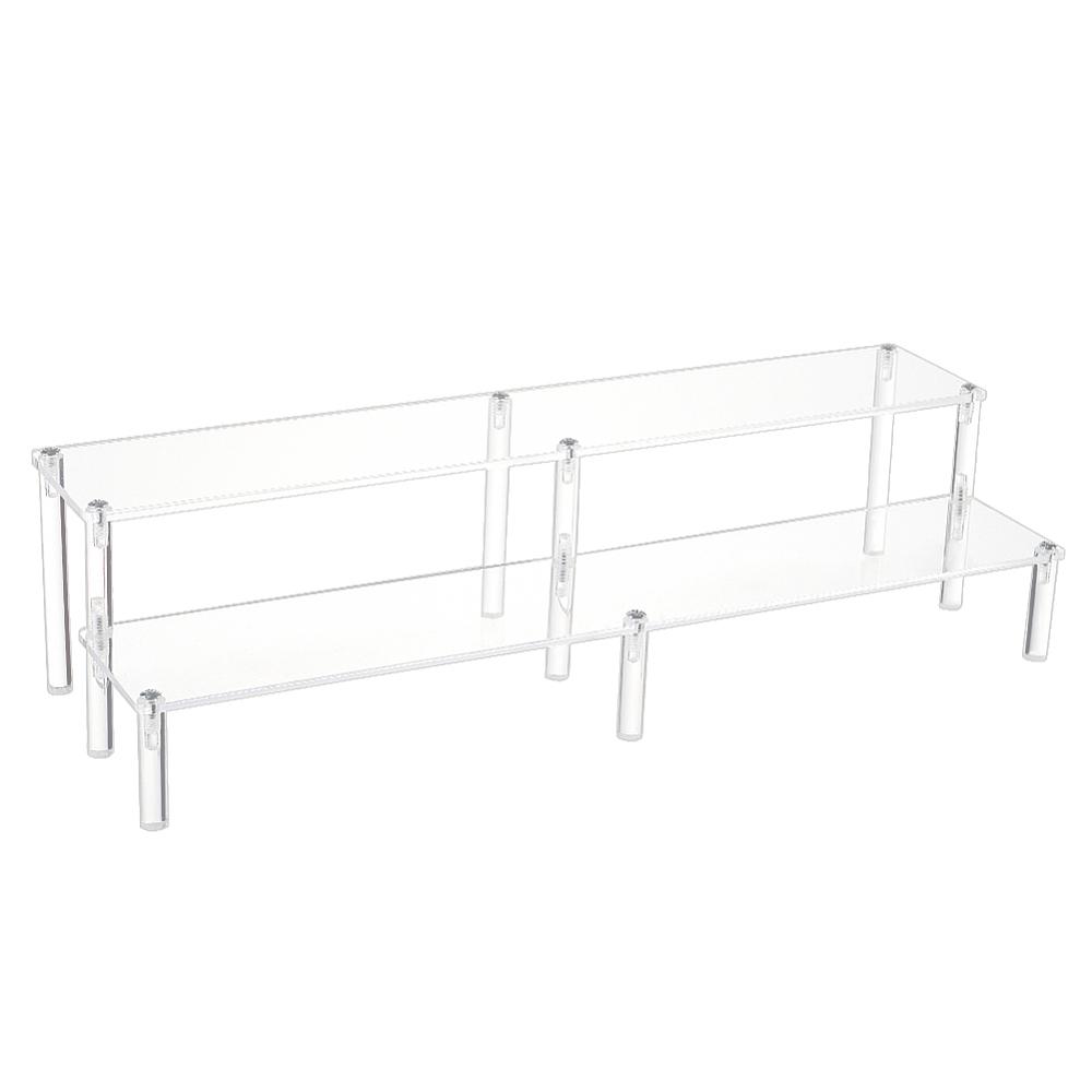 1set 2-Tier Transparent Acrylic Minifigures Display Risers with Iron Findings for Cosmetic Model Display Clear Finish Product: 14x40x10.5cm