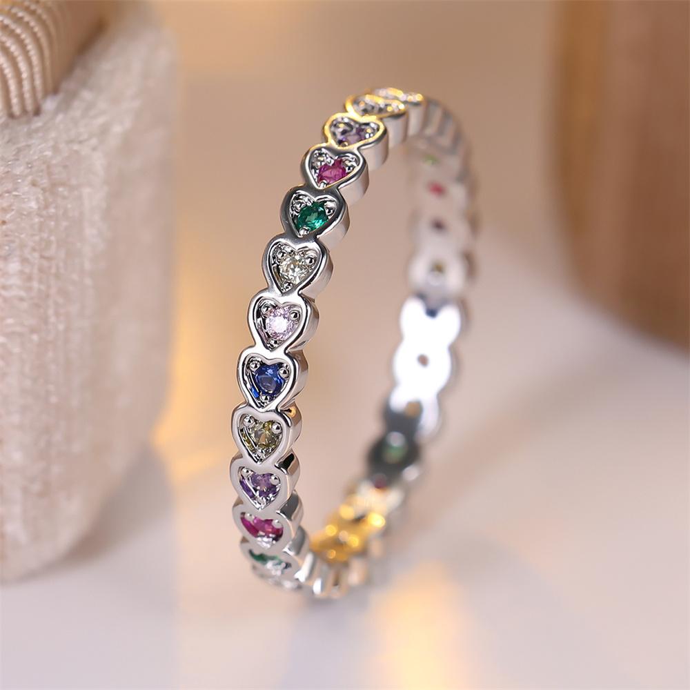 Multicolor Zircon Single Row Heart Rings For Women Trendy Gold CopperColor Engagement Ring Wedding Jewelry Valentine's Day Gift