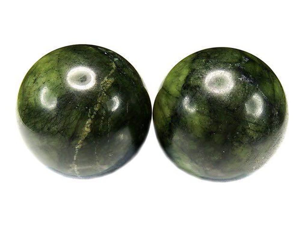Set of 2 Serpentine Hand Massage Natural Stone Balls, Traveler's Charm,