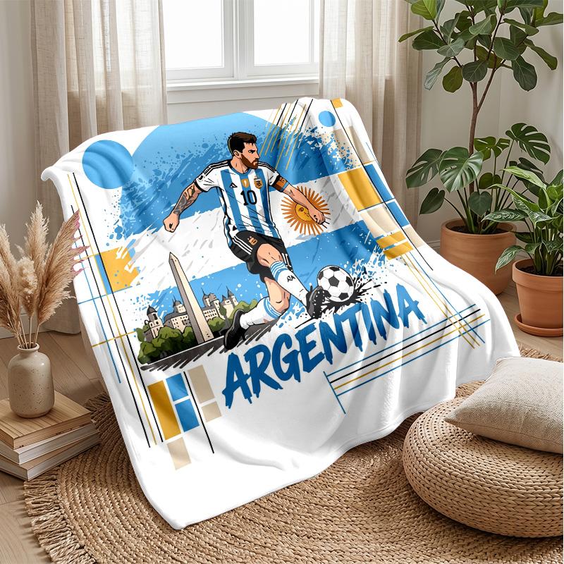 Tištěná flanelová deka Argentina Football, šetrná k pokožce, teplá, dekorativní přehoz na pohovku, postel, pro každodenní použití
