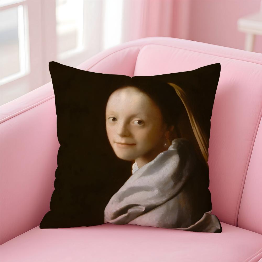 Artistic JJohannes Vermeer Cushion Cover Pillow Case Ultra Soft Skin Friendly Fabric Cloud Like Comfort Concealed Zipper