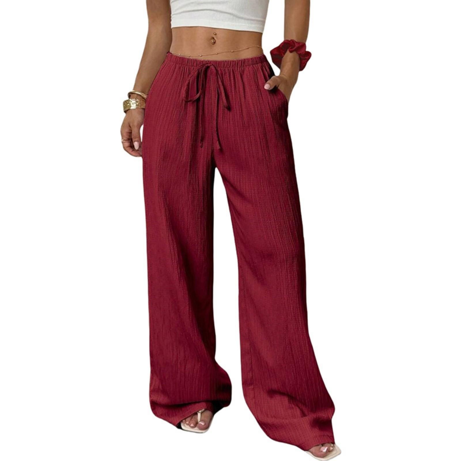 

Модные женские универсальные брюки с кулиской, повседневные, однотонные, плиссированные, с широкими штанинами для женщин XL винный