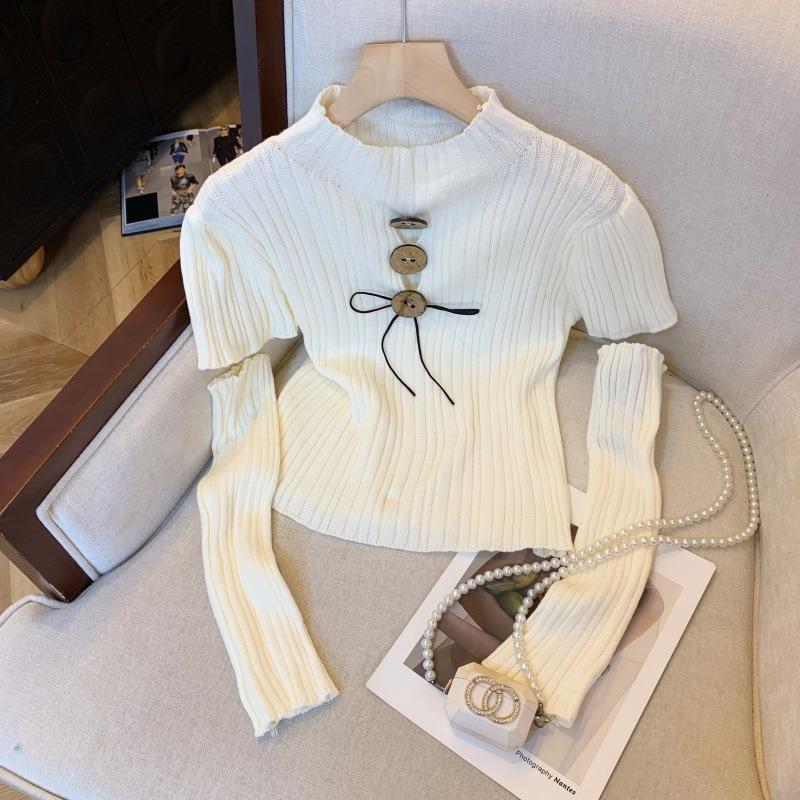 

Real autumn and winter new design sense niche short knitted sweater women slim and thin Spice Girl top S