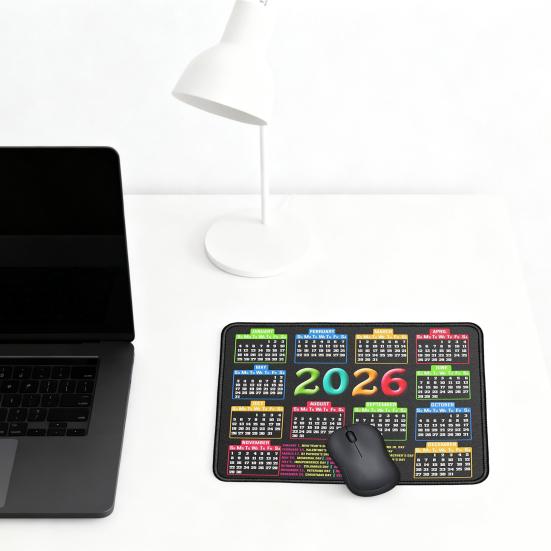 2026 Kalender Mauspad mit rutschfester Gummiunterlage, genähtem Rand, rechteckig, wasserdicht, für Zuhause, Büro, Gaming, Computer, Laptop, Mauspad, Schreibtischunterlage