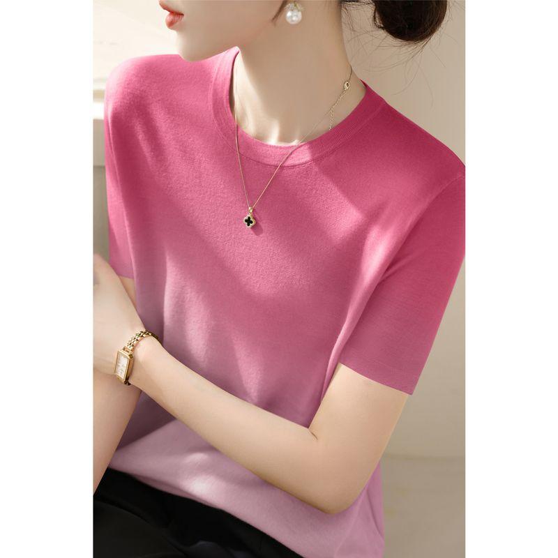

New Fashion Gradient Design Short sleeve Slimming Top 2025 Summer Pullover Overfit t-shirt Knit Women clothes Rose Red S([Recommended 40.00 kg-50.00 kg]])
