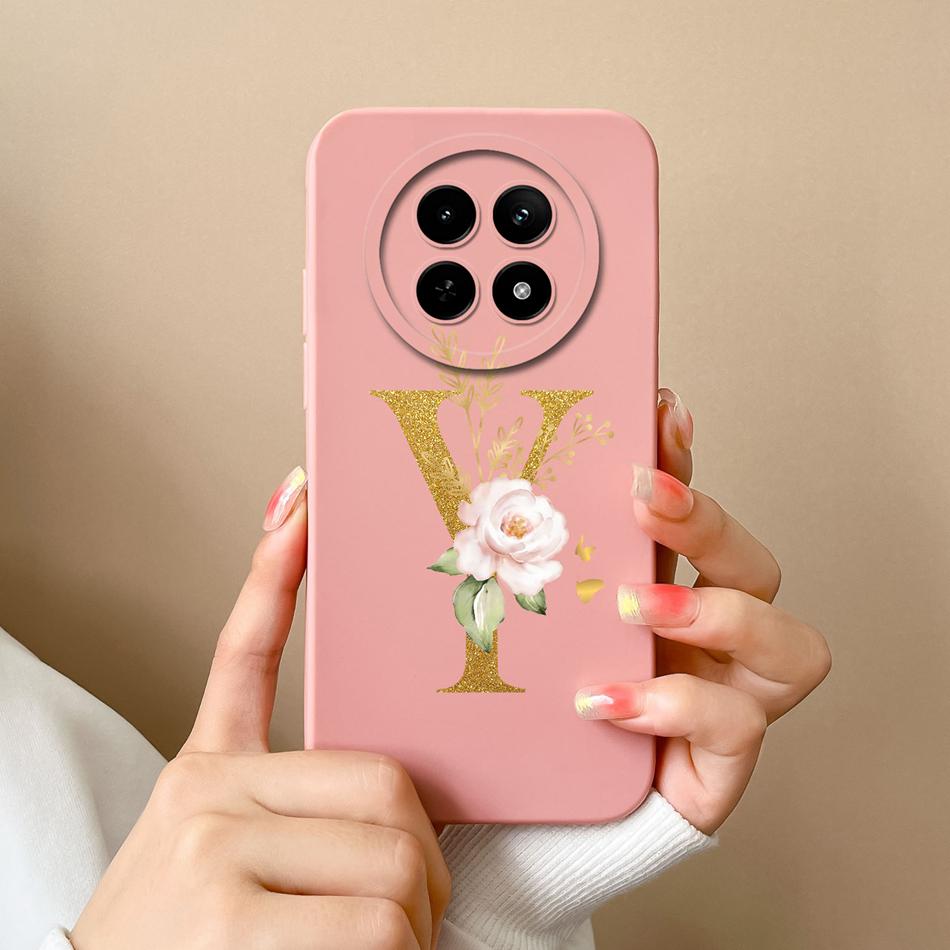 Cases For OPPO Realme12 12x 5G Elegant Rose Letter Soft Liquid Silicone Lens Protective Back Covers For Realme 12 X Bumper Funda