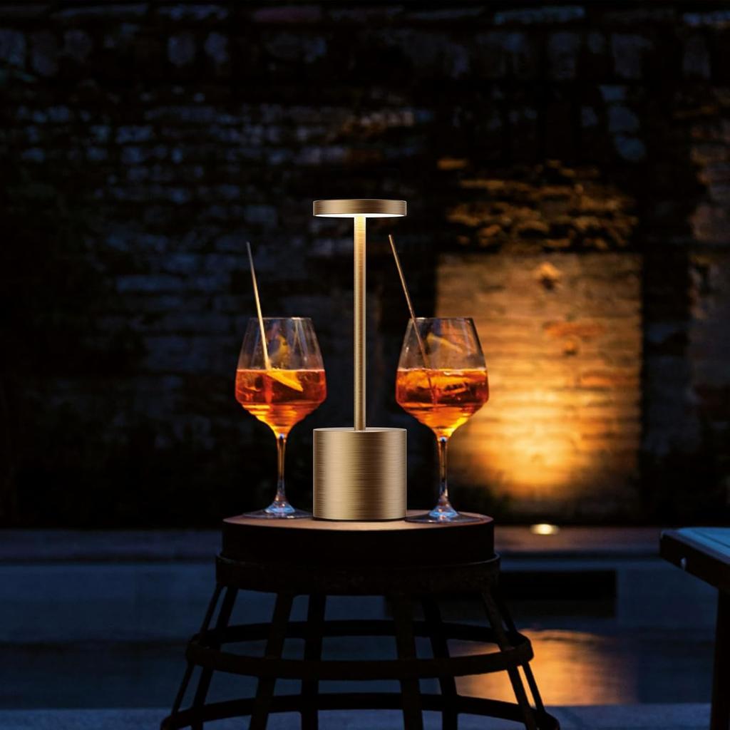 2 Pack Cordless Table Lamps Rechargeable 1800mAh Battery Dimming Waterproof LED Desk Light for Dining Patio Restaurant Outdoor Gold