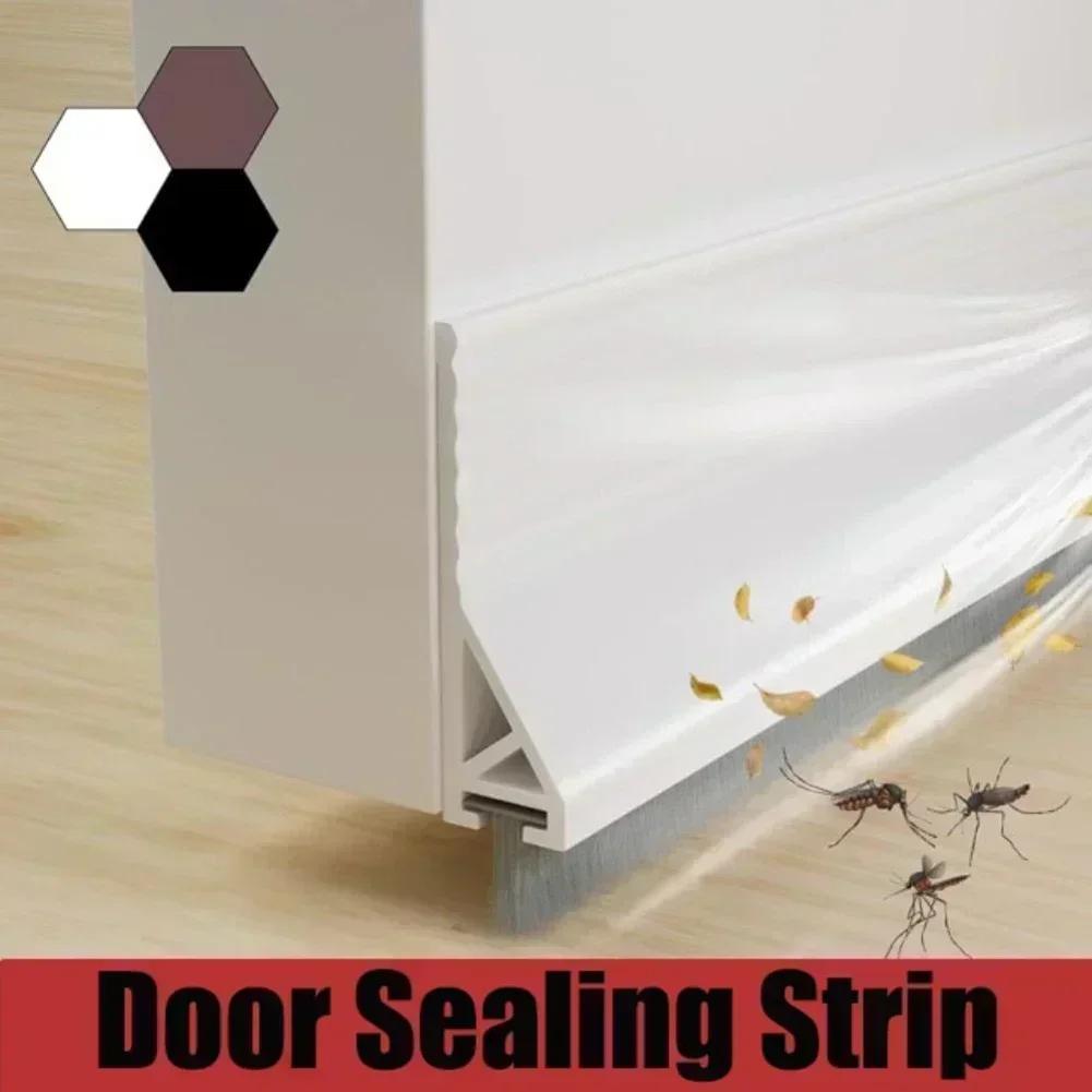 39" Length Door Seal Strip Brush Design Silicone Material Under Door Gap Filler Strong Adhesives Self Adhesives Under Door Seal
