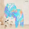 Women Plus Size Two Piece Set Hooded Long Sleeve Colorful Printed Top Cuffed Pants