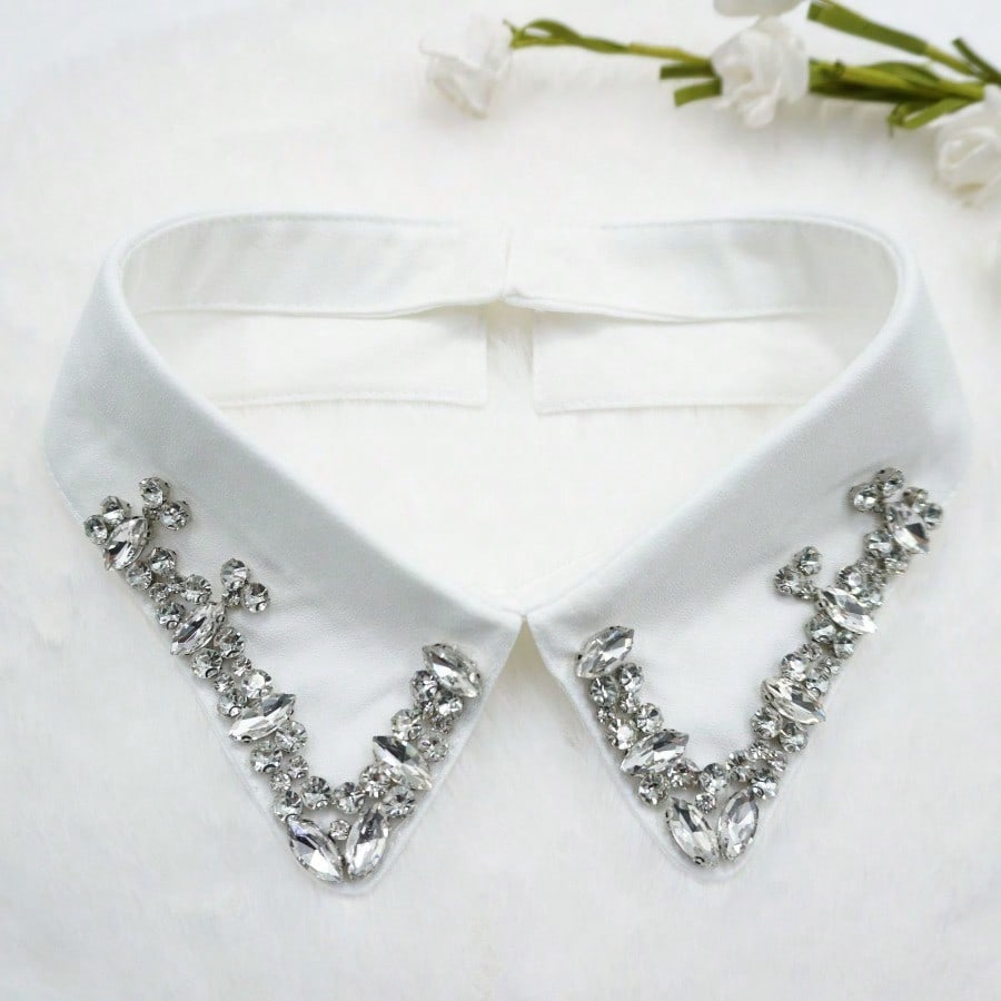 Abnehmbarer Strass-Farbkragen, exquisiter äußerer Zierkragen für Damen, Hemdkragen