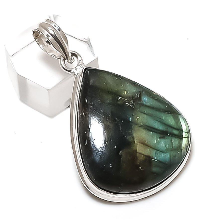 Labradorite Gemstone Handmade 925 Sterling Silver Jewelry Pendant 1.85" E0h61