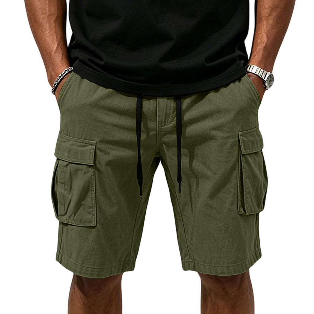 Mens Cargo Shorts Multi Pocket Drawstring Waist Relaxed Fit Workwear Style Casual Cotton Short Pants for Outdoor Activities