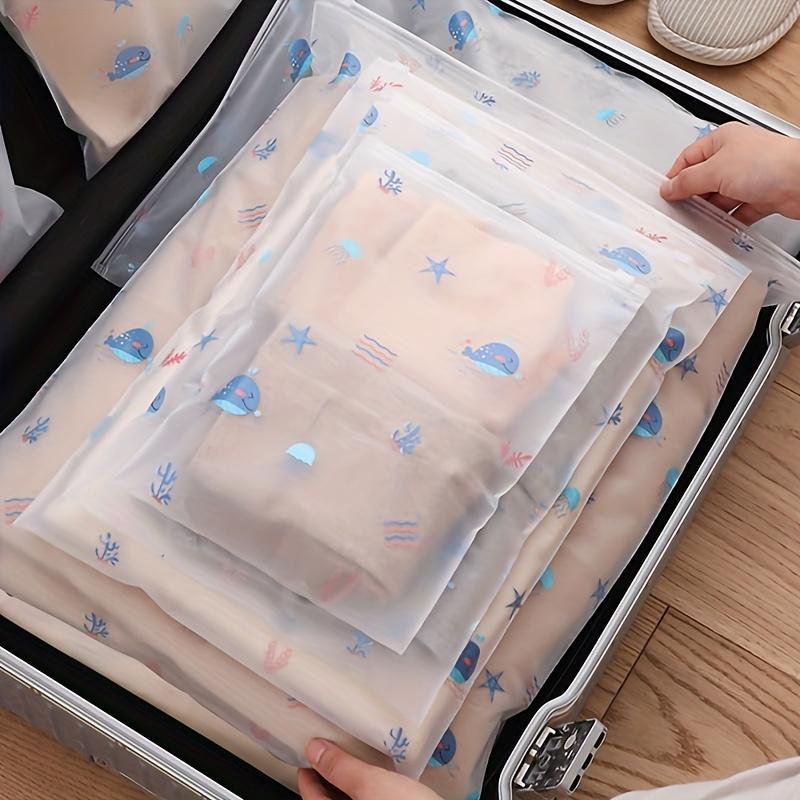 5pcs Printed Travel Storage Bag,Transparent Clothing Sorting Bag,Waterproof Zippered Underwear Packaging Bag Clothes Organizer