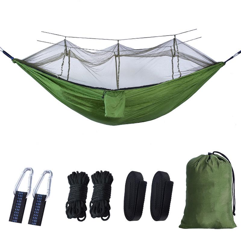 Single & Double Quick-Open Camping Hammock with Mosquito Net - Anti-Roll, Parachute Cloth, Outdoor Use