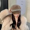 Women's Hats Fall and Winter Plush Flat Top Navy Hat Fashion Versatile Pearl Cap Lace Winter Star Anise Beret
