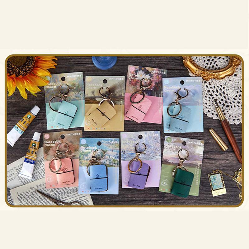 PU Nyckelring Mjukt Läder Mini Bärbar Dagbok Ryggsäcksberlock Anteckningsbok Litterär Stil Förvaringstillbehör