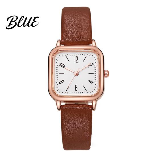 Quartz Movement Watch Women Square Dial Faux Leather Strap Ladies