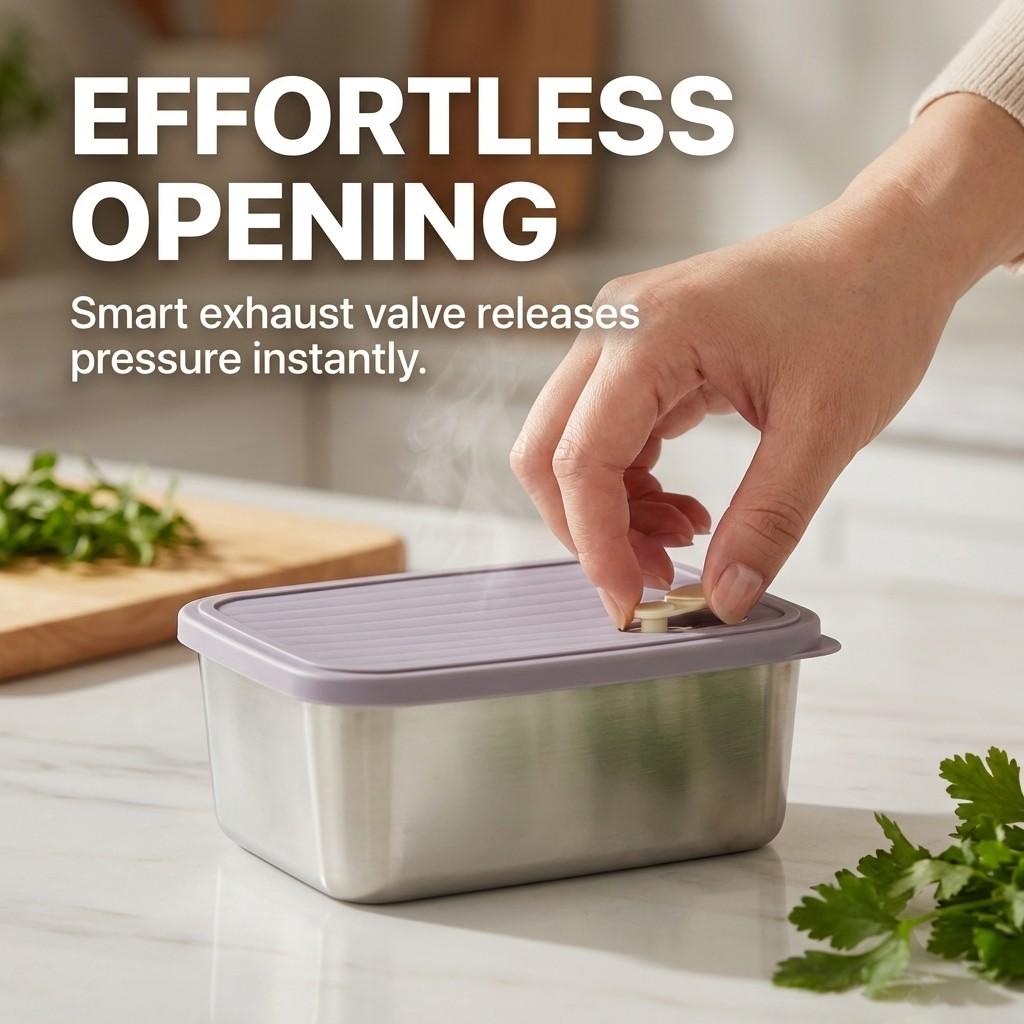 Stackable Fruit,Vegetable,Meat Food Container Durable Sealed 304 Stainless Steel Fresh-keeping Box Refrigerator&Microwave Safe