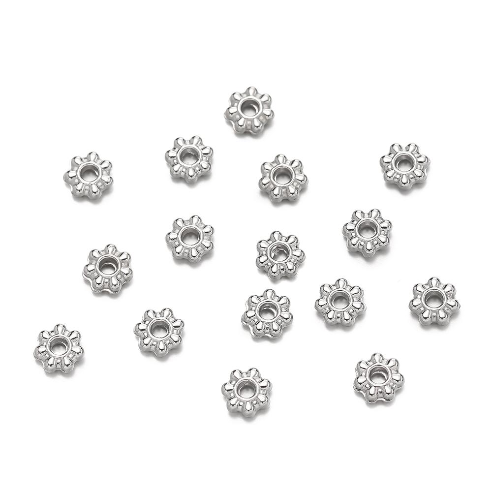 200 Stück 4/6mm Legierung Schneeflocken Perlen Blumen Abstandshalter Lose Perlen für DIY Armband Halskette Schmuckherstellung Zubehör Zubehör