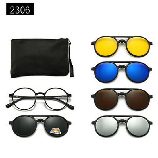 TR90 5-Piece Magnetic Clip-On Polarized Sunglasses Set with Pouch for Men & Women