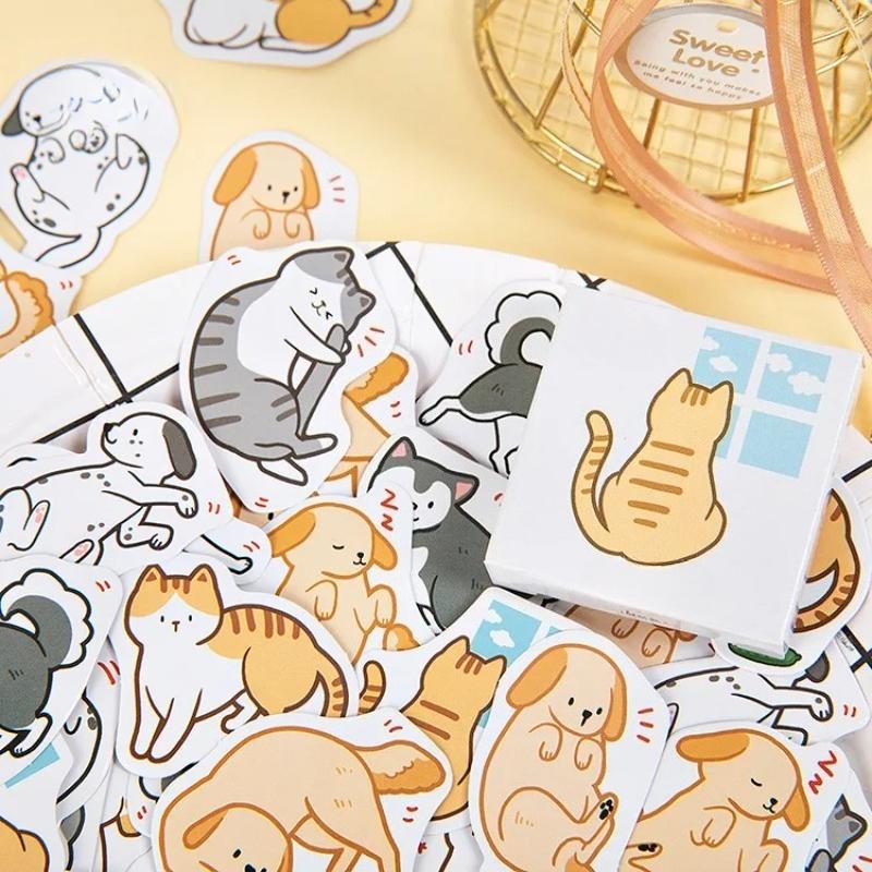 

45Pcs Cartoon Cat Collection Paper Small Diary Mini Japanese Cute Box Stickers Set Scrapbooking Kawaii Flakes Journal Stationery