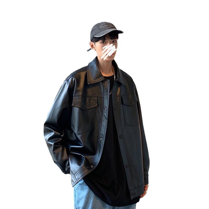 2024 Men's Trendy Motorcycle Leather Jacket - Korean & Hong Kong Style for Spring/Autumn