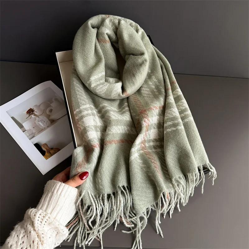 Winter Warmer Scarf For Women Men Thickened Neck Tassel Pashmina Shawl Faux Cashmere Warps Autumn Elegant Ladies Blanket