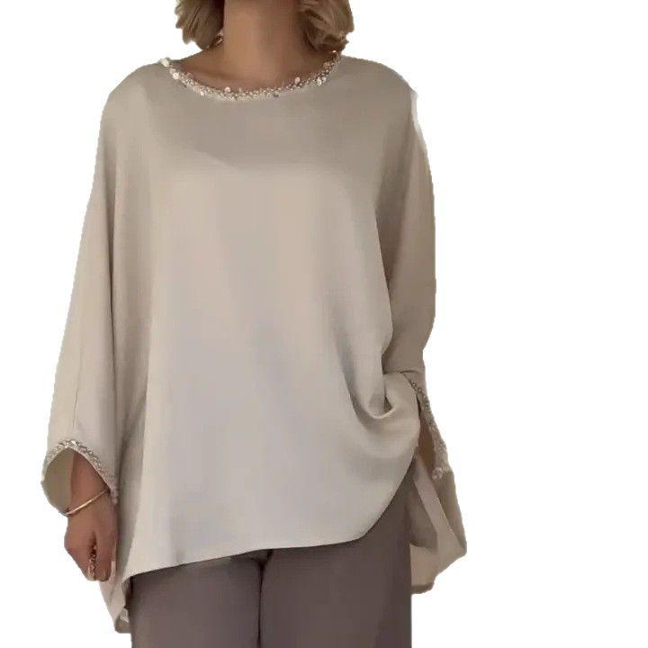 2025 European & American Acetate Casual Two-Piece Suit: Comfy Round Neck, Hot Drill, Long Sleeve for Versatile Commuting