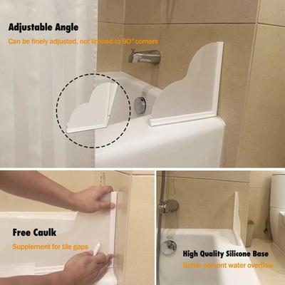 Yousheng 1/2Pcs Shower Splash Guard with Non-slip Silicone Base Waterproof Self-Adhesive Bathroom Washbasin Sink Bath Tub Corner Acrylic Water Guard