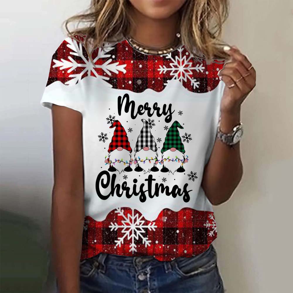 

Мультяшный Рождественский Лось 3D Принт Женская Футболка Мода Рисунок Санта Клауса Топ с Коротким Рукавом Повседневная Футболка с Круглым Вырезом Свободного Кроя Рождественская Одежда XL