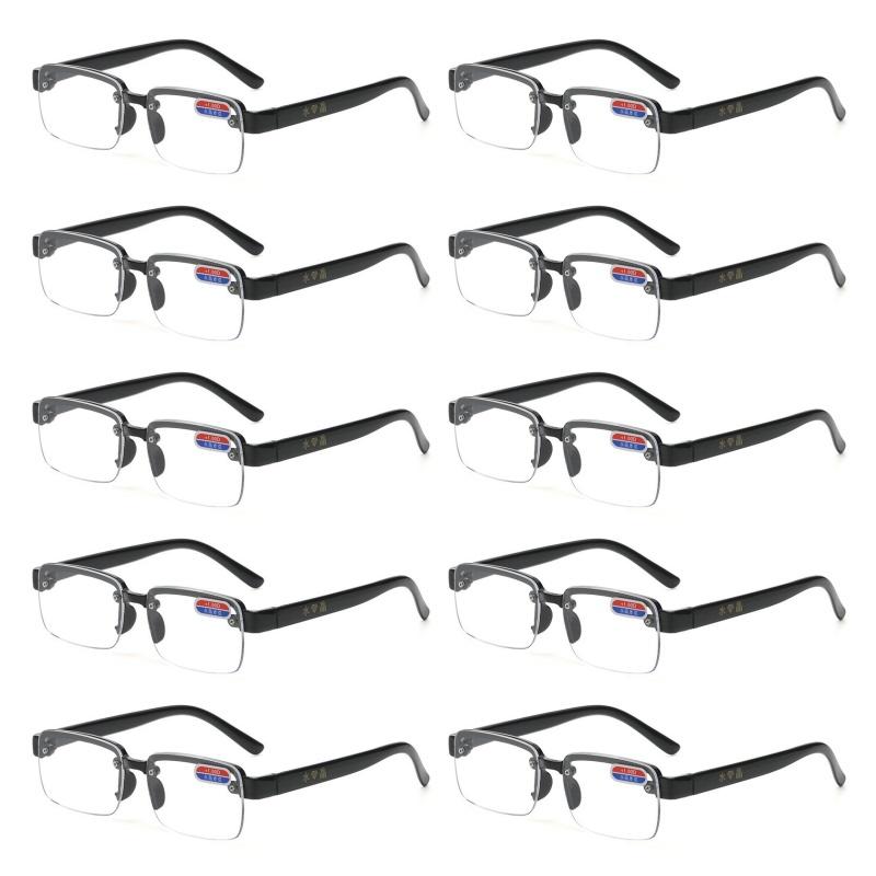10PCS +100 To +400 Half-Rim Reading Glasses Men and Women Crystal Glass Lens Presbyopia Glasses With Grade