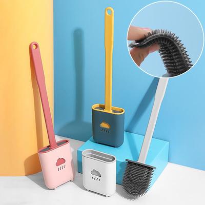Silikon Tuvalet Fırçası Wc temizleyici tuvalet fırçası tutucu ile Düz Kafa Esnek Yumuşak Kıllar Fırça Banyo Aksesuarı Boşluk Temizleme