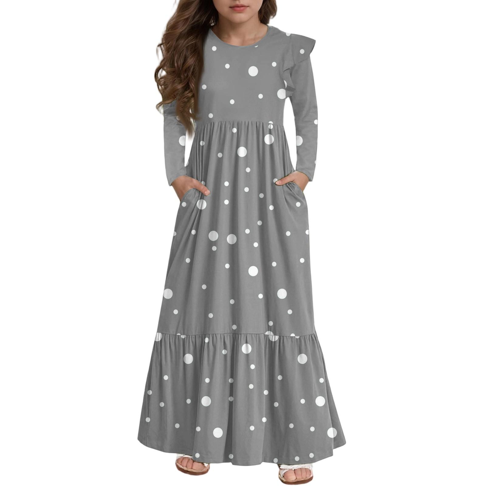 

Дівчаче ярусне плаття з рюшами - Максі з довгим рукавом та принтом, з кишенями 130