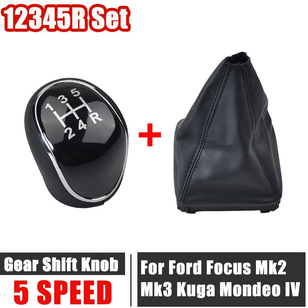 Car Gear Shift Knob + PU Leather Case for Ford S-Max C-Max Kuga Galaxy Mondeo 4 Mk4 Transit Tourneo Connect Focus 5/6 Speed