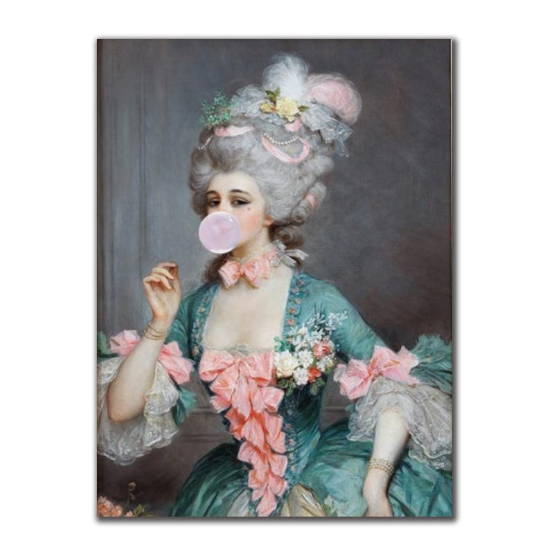 Klasik Sanat Mona Lisa Üfleme Pembe Balonlu Sakız Tuval Resimleri Poster Baskı Duvar Sanatı Resimleri için Oturma oda duvar dekoru Cuadros