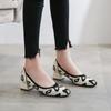 High Heel Square Head Single Shoes Women's Medium Heel Flying Weaving Leopard Print Women's Coarse Heel Comfortable Weaving High Heels