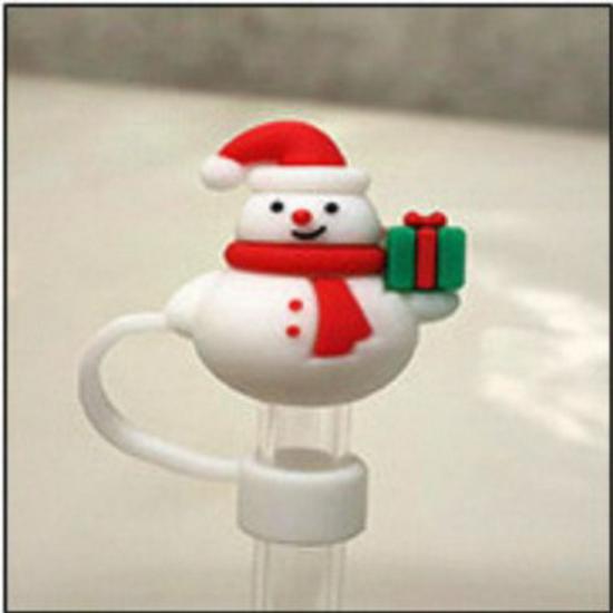 New 10mm Christmas Cartoon Silicone Straw Sleeve with Cute Dust Plug