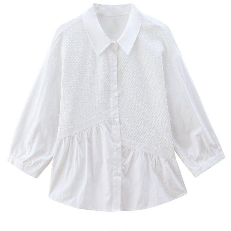 Three Quarter Sleeve Solid Turn-down Collar Simplicity Button Loose Blouses Office Lady Women's Clothing Elegant Fashion Casual