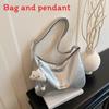 Simple Solid Color Letter Decoration Women Casual Shoulder Bag With Pendant For Daily Use
